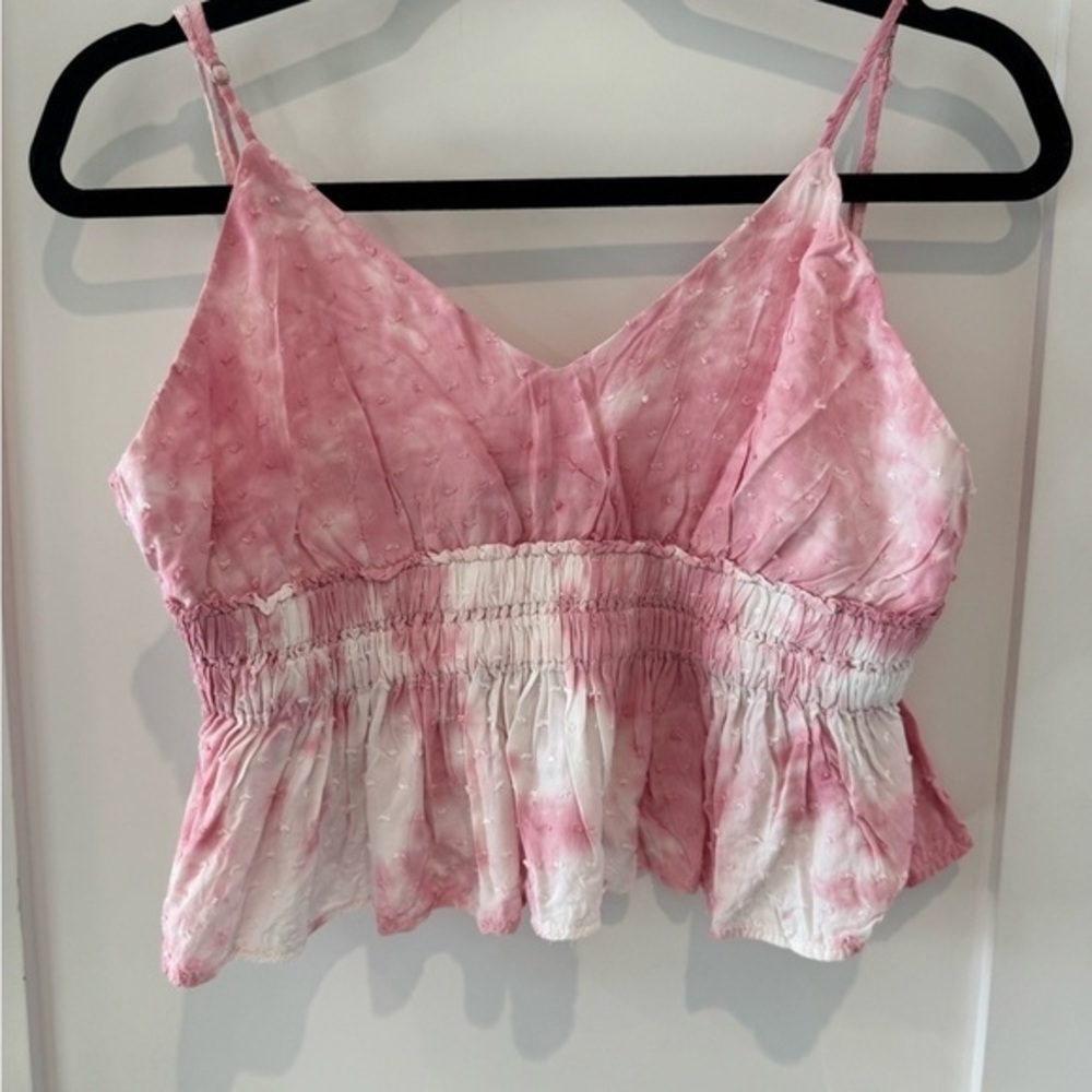 Cotton Candy Pink Smocked Peplum Camisole crop top baby pink size L y2k